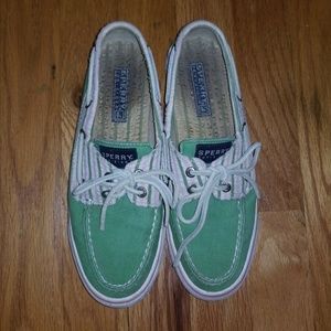 Green and Pink canvas Sperry Topsiders
